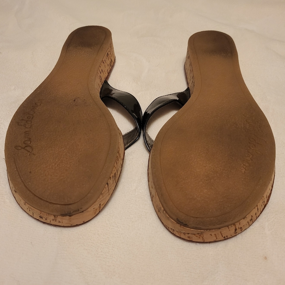 Sam Edelman Tanya Faux Patent Leather Cork Wedge Flip Flops Black, Size 7.5M - Picture 4 of 6